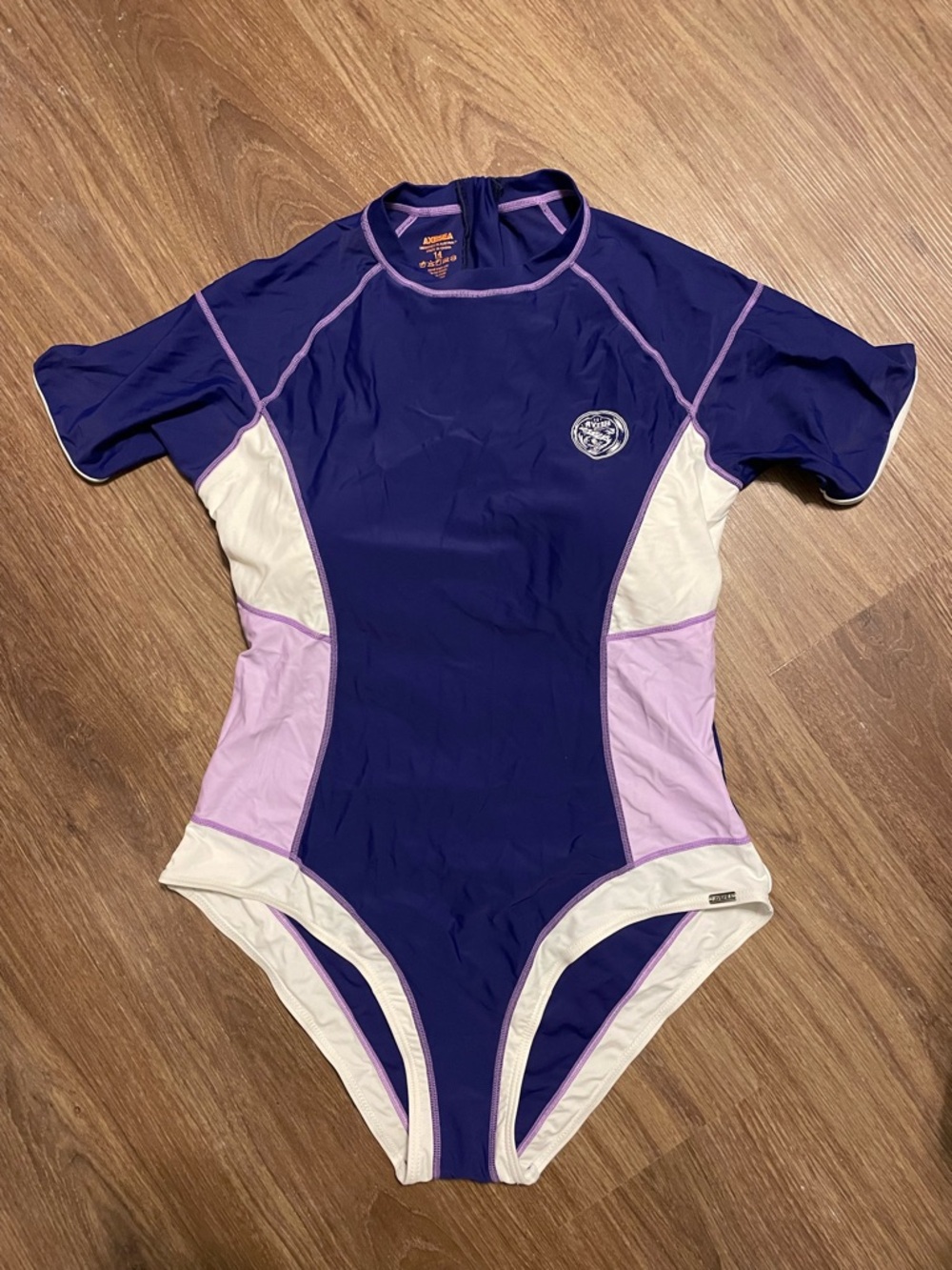 NWOT Axesea Short-Sleeve Purple Colorblock Rash guard One-Piece Surf Swim Suit
